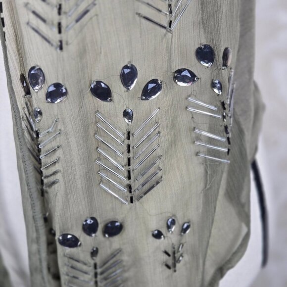 Bar III Size XS Olive Green Lightweight Vest Beaded Open Front Boho Festival - Picture 4 of 12